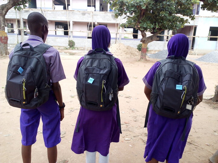 Children with air pollution backpacks, Nigeria