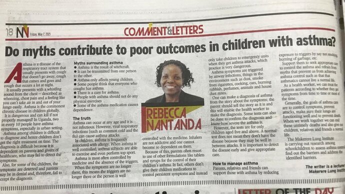 newspaper article with Dr Rebecca Nantanda